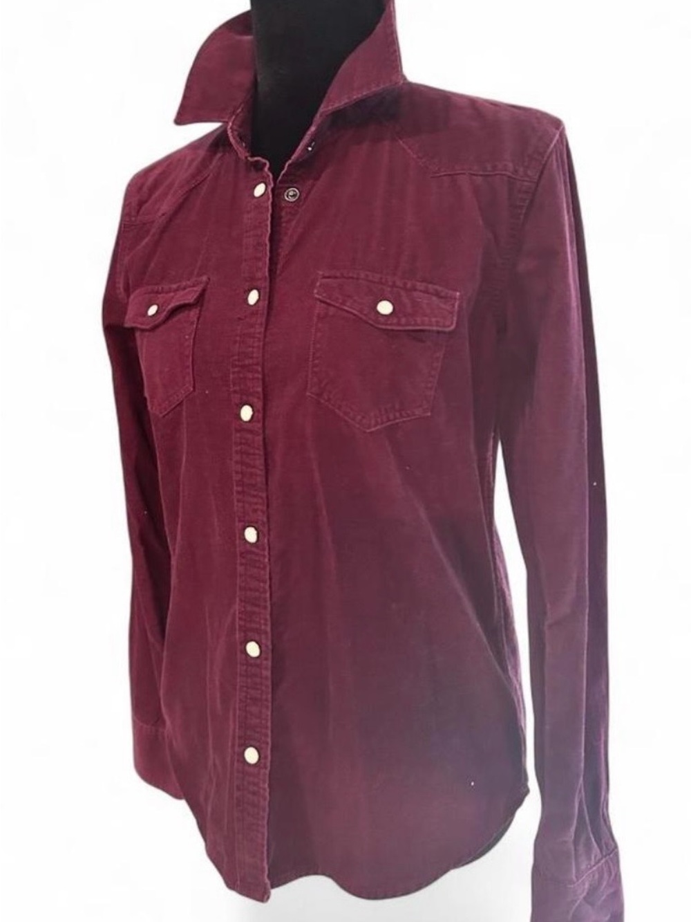 American Eagle Outfitters Women's Deep Burgundy Corduroy Button-Up Shirt